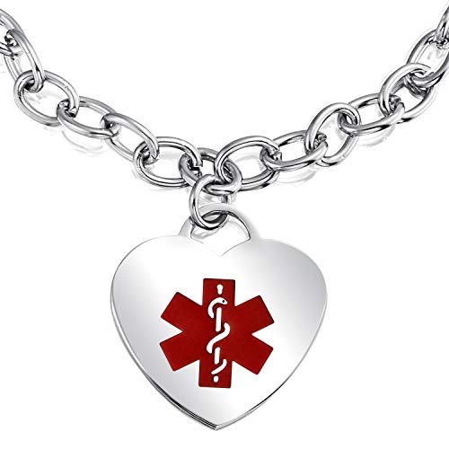 Bracelet d'identification médicale en argent et coeur rouge laqué - 3