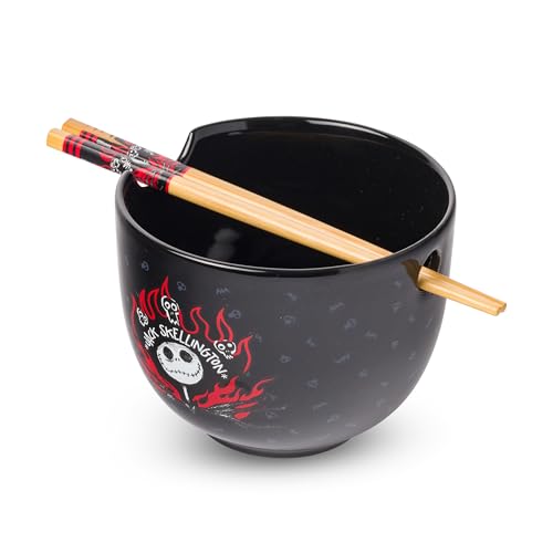 Silver Buffalo Disney Nightmare Before Christmas Jack Skellington Ceramic Ramen Noodle Rice Bowl with Chopsticks, Microwave Safe, 20 Ounces