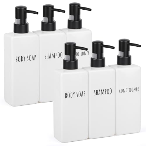 Image of Segbeauty 6 Pack Bathroom Soap Dispenser Set, 16.9oz Refillable Shampoo and Conditioner Bottles, 500ml Plastic Square Soap and Lotion Dispenser, Empty Body Shower Soap Containers for Bathroom Toilet