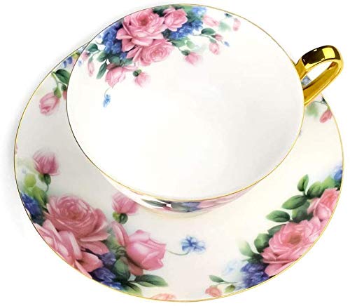 Pack of 4 Tea Cups and Saucers Set Fine Bone China Coffee Cups 6.8oz - Thumbnail 5