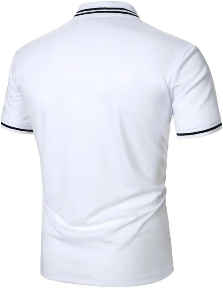 REHJJDFD Men's Short Sleeves Polo Shirt Printing Holiday Casual Lapel Polo Shirt White XXL