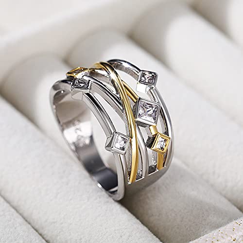 925 Sterling Silver Shiny Full Diamond Gemstone Ring Cubic Zirconia Rings CZ Diamond Multi Row Ring Eternity Engagement Wedding Band Ring for Women (US Code 10)4