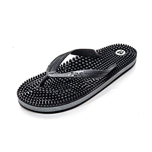 Revs - Lights - Men's and Women's Reflexology Massage Flip Flops, Black, US9 Women/US8 Men