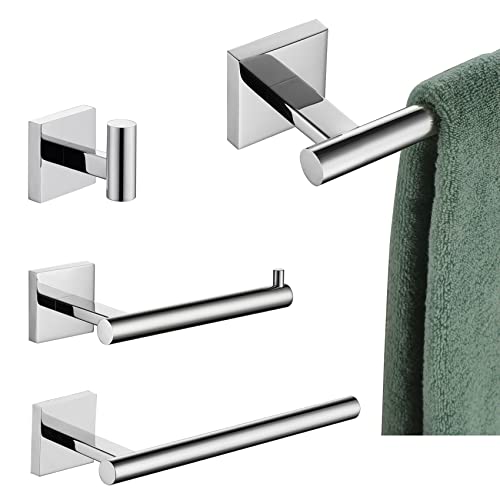 KOKOSIRI 4-Piece Bathroom Hardware Set, 20 Inches Towel Bar, 10 Inches Towel Holder Toilet Paper Holder Robe Hook Polished Stainless Steel B15A4CH-L20