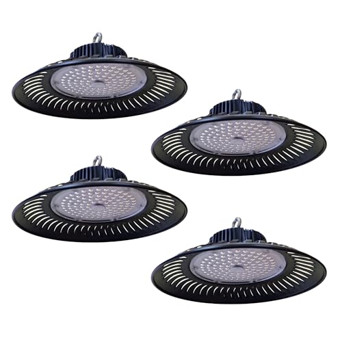 Jandei – Pack 4 Campanas Industriales LED 200W UFO ECO, 18000 Lúmenes, Luz Blanca Fría 6000K. Iluminación Grandes Superficies en Techo Alto de Nave, Taller, Garaje, Fábrica, Centro Comercial