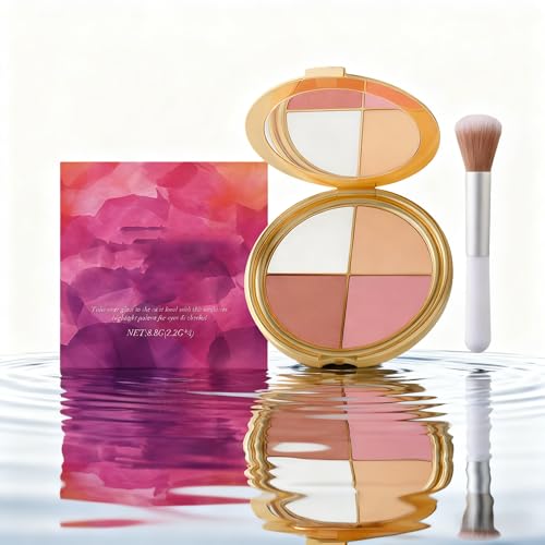 Glow Wardrobe Eye & Cheek Palette – 4-Shade Highlighting & Blush Makeup Palette with Silky Blendable Texture, Long-Lasting Glow, Portable Face Palette with Makeup Brush(1pc)