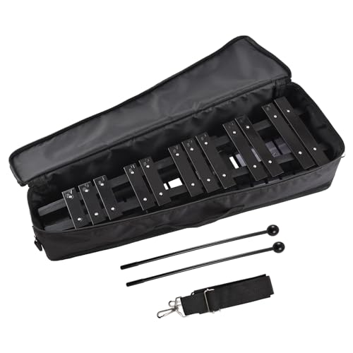 30 Note Aluminum Xylophone with Wooden Base Professional Foldable Glockenspiel for Beginners Musicians Carry Case Mallets (BlackWhite)
