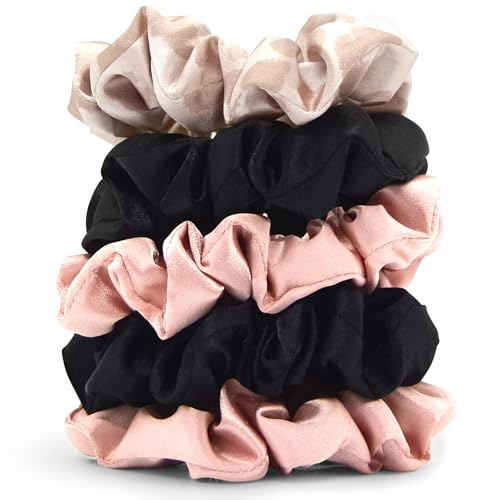 Kitsch Scrunchies in raso professionale, più morbido della seta, elastici per capelli per prevenire l’effetto crespo, perfetti per ogni occasione, confezione da 5, assortiti in vari colori.