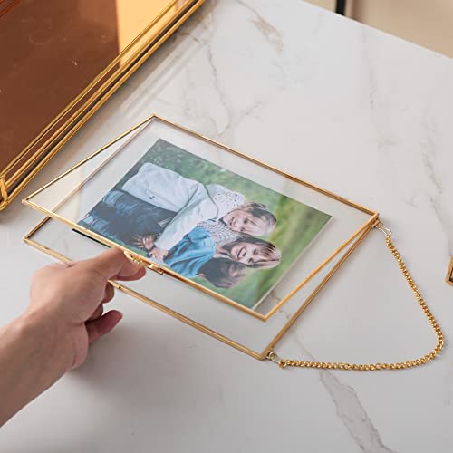 Giadun Brass Hanging Picture Frame,8X10 Double Glass Frame For Pressed Flowers, Clear Diy Vintage Artwork Display Frame With Chain, Floating Frame Style Gallery Wall Mounted Photos Frame #TOP4