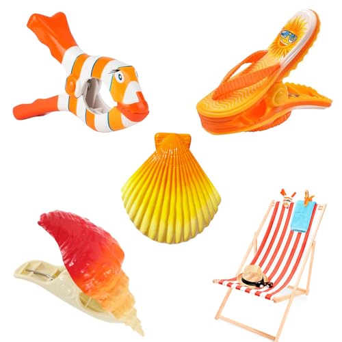 Riisoyu Pinzas para Toallas de Playa, 4 Piezas Clips para Toallas de Playa Pinzas Ropa Plastico Prueba de Viento Multiusos Clips Pinza de la Ropa Pinza de Toallas para Tumbonas Sillas de Piscina