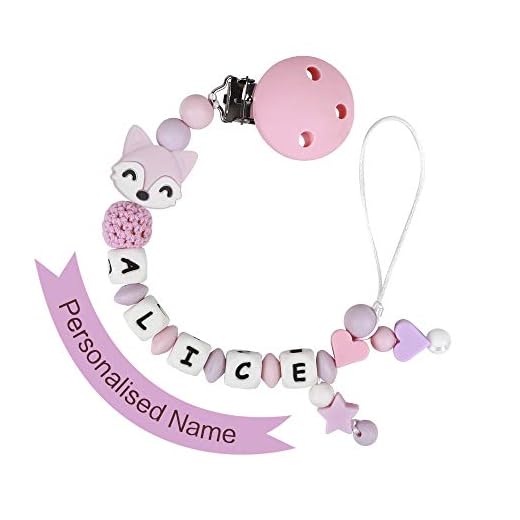 Dummy clips personligt namn pojkar tandsprickning silikon baby napp kedja napp kedja tandsprickning pärlor binky bitring hållare set räv