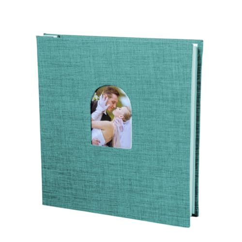 Illkjasfc Álbum De Fotos Ventana Frontal Arqueada 40 Bolsillos Protectores Páginas Gruesas Área Escritura Carcasa Tela Lino Portafotos Álbum Frontal con Fácil Inserción