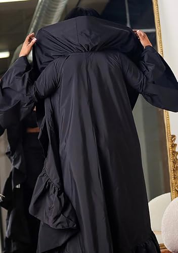 Vakkest Women's Open Front Ruffle Maxi Cardigan Long Sleeve Irregular Hem Asymmetrical Casual Dress Trench Coat Cape2