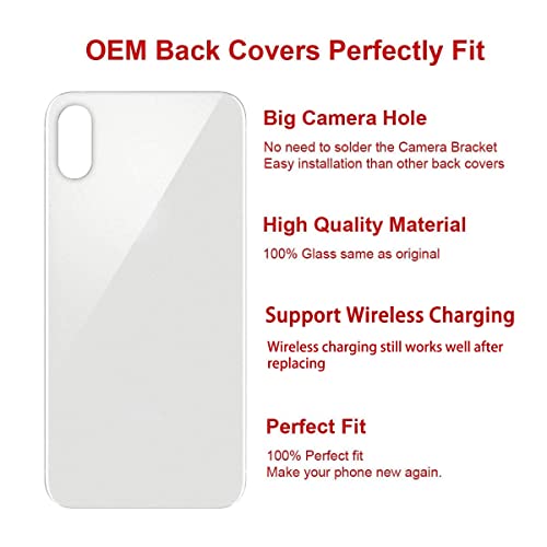 Perzework OEM Rear Back Glass Replacement for iPhone Xs Max 6.5 inches with Reparing Toolkit and Pre-Installed Adhesive (Silver)