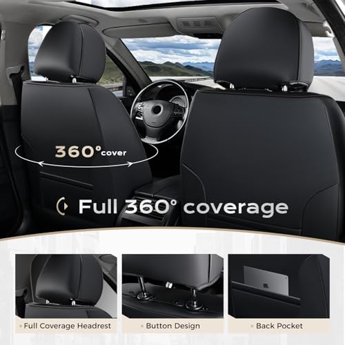 Image of Coverado Seat Covers, Car Seat Covers Front Seats, 2 Pack Black and Red Leather Seat Covers, Waterproof Car Seat Protector with Lumbar Support, Front Seat Covers Universal Fit for Most Cars