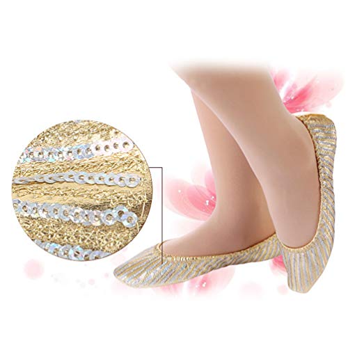 1Pair Womens Ballerina Bling Metallic Comfortable Flats Roll Up Walking Shoes Sequin House Slippers for Women Size L (Golden)3