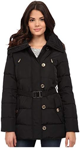 MICHAEL Michael Kors Women's Button Front Belted 3/4 Down w/ Faux Fur Black Outerwear XL