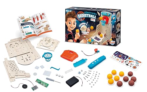 BUKI 2151 - Elektronischer Basketballkorb - DIY-Bausatz ab 8 Jahren – Ohne Löten montieren, 2 Spieler, 3 zusätzliche Geschicklichkeitsspiele enthalten – Maße 32×18×32 cm