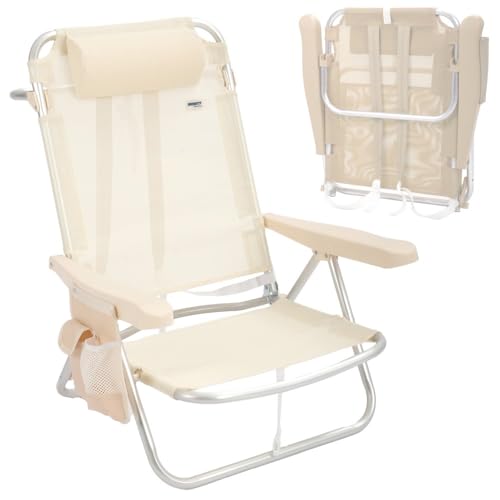 LOLAhome Silla Playa Mochila de 4 Posiciones de Aluminio y textileno de Color Beige