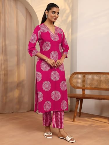 Image of Libas Printed Cotton Blend Straight Kurta Set for Women | daily wear suit