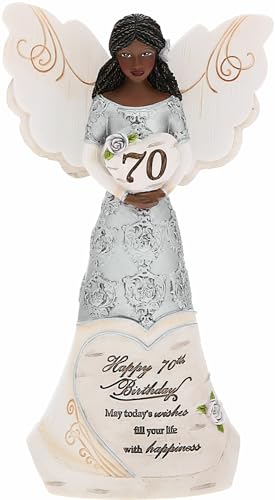 Pavilion Gift Company - Happy 70th Birthday - 6 Ebony African American Angel Figurine Religious Best Friend Bestie BFF God Jesus Lover Christian Christ Gift Present