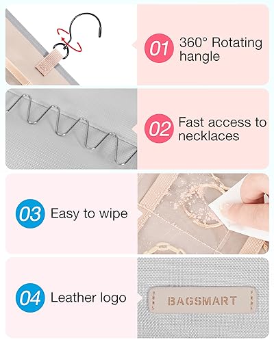 Image of BAGSMART Hanging Jewelry Organizer Necklace /Earring /Ring 2-Sided L Grey