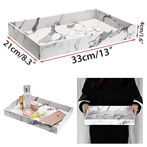 Hipiwe Desktop Organizer Tray - Faux Leather Vanity Tray Dresser Perfume Tray Cosmetics Storage Tray Home Decorative Catchall Tray For Bath Bathroom, Marbling White #TOP4