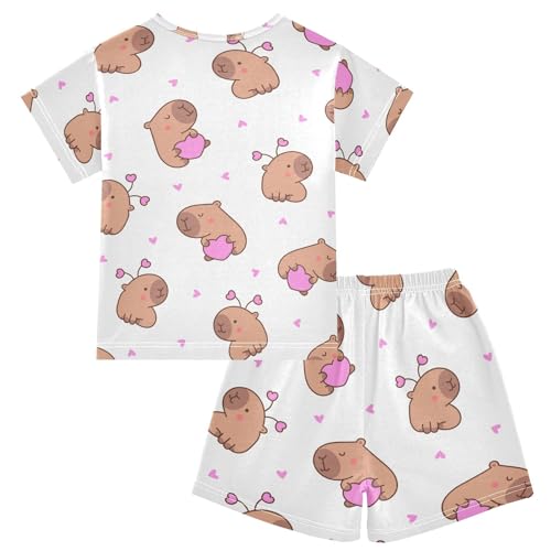 Pajama Short Sets Cute Cartoon Kawaii Capybara Soft Cotton Summer Sleepwear 2 Piece PJS Size 5-14T2