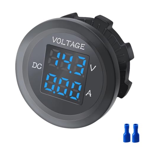 Wzxksoac Voltímetro Digital de 12-24 V, Amperímetro, Probador, Monitor, Voltaje VA, Panel LED Redondo de Dígitos, Resistente Al Agua A