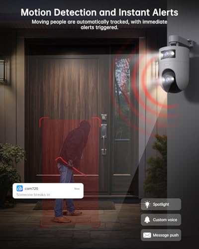 Image of JOOAN Security Camera Outdoor 2 Cams in 1 HD2Kx2 5G /2.4G Dual WiFi Auto Tracking 360View,IP66 Waterproof 3 Night Vsion Modes 24 /7 Recording,Cloud /Card Storage,Corded Power Dual Lens WiFi /Wired