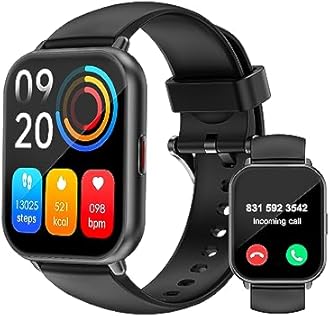 RUIMEN Smart Watches for Men Women (Answer/Make Calls, 2 Bands Included), 1.8" Smartwatch for iOS/Android Phones, Fitness Tracker Heart Rate/Sleep Monitor Digital Watch Waterproof Black
