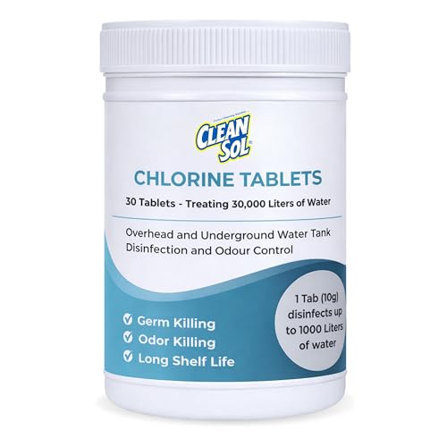 Image of Cleansol Chlorine Tablets for Water Tank Disinfection - 10g Each (Pack of 30) | 1 Tablet Treats 1000 litres | Kills Germs & Controls Odour | Ideal for Overhead & Underground Water Tanks