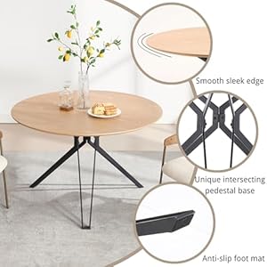 DUOMAY 47'' Round Dining Table for 4-6 Person, Mid-Century Modern Solid Wood Dining Room Table, Dinner Table with Intersecting Pedestal Metal Base for Kitchen, Office, Living Room, Natural DUOMAY 47 Round Dining Table for 4 6 Person Mid Century Modern Solid Wood Dining Room Table Dinner Table with Intersecting Pedestal Metal Base for Kitchen Office Living Room Natural