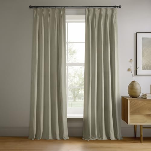 Image of HPD Half Price Drapes Velvet Blackout Curtains /Drapes - 108 Inches Long 1 Panel Blackout Curtain Signature Pleated for Living Room & Bedroom - 25W X 108L, Cool Beige