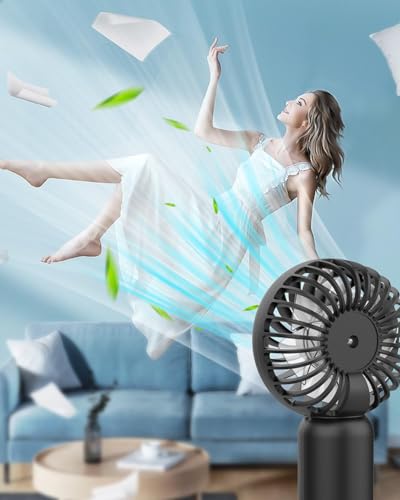Image of TEKCOOL Portable Mini Fan - Rechargeable Hand Fan with 3 Adjustable Speeds, 2000mAh Battery, Lightweight Design, Low Noise, and Easy Portability for Indoor and Outdoor Use (Black)