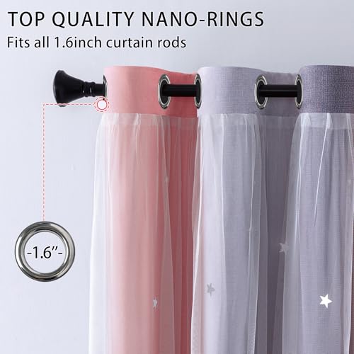 Image of XiDi Grey and Pink Curtains 96 Inches Long for Girls Bedroom 2 Panels Set, Blackout Rainbow Grommet Curtains for Kids Room Decor, Unicorn Wall Decals Drapes for Little Girl Nursery 34 Inches Wide