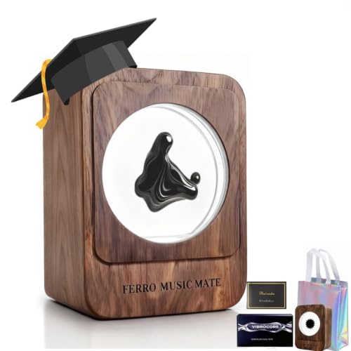 LWYMX Class of 2026 Graduation Gifts Ferrofluid Speaker Music Mate Dancing Ferrofluid Music Mate Walnut Wood Desk Stress Relief Symbiosis in a Bottle Magnetic Fluid Toys unvoiced