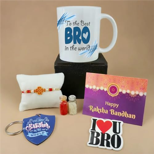 Image of PICRAZEE Rakhi Gift Combo for Brother with Mug, Rakhi, Fridge Magnet, Keyring & G-Card (D-23)