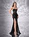 Women's Elegant Strapless Maxi Prom Dress Evening Gowns with Slit Black