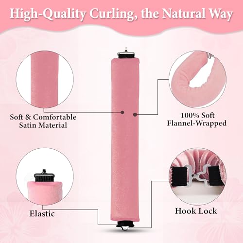 Image of GLUN Non-Damaging Hair Curling Strips, 3 Counts Piink Colour, Hair Curler with Hook, for All Hair Types, Overnight Curler for Beautiful Natural Wave Texture