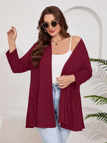 Image of BELAROI Plus Size Lightweight Cardigan Sweaters for Women Casual Open Front 3 /4 Sleeve Cover Up