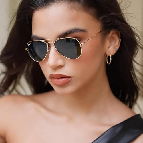 Pro Acme Small Aviator Sunglasses Glass Lens, Classic Metal Frame UV400 Protection for Men Women, 52MM2