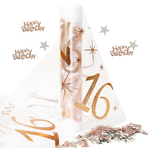 KYOEOE 16th Birthday Girl Rose Gold Table Runner with Confetti 10 g, 28 cm x 10 m - 16th Birthday Table Decoration, Happy Birthday Scatter Decoration for Sweet 16 Decoration, Girls Birthday Decoration