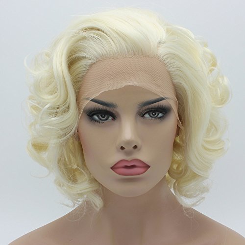 Lushy Wavy Short Light Blonde White Mix Heavy Density Heat Resistant Synthetic Lace Front Wig