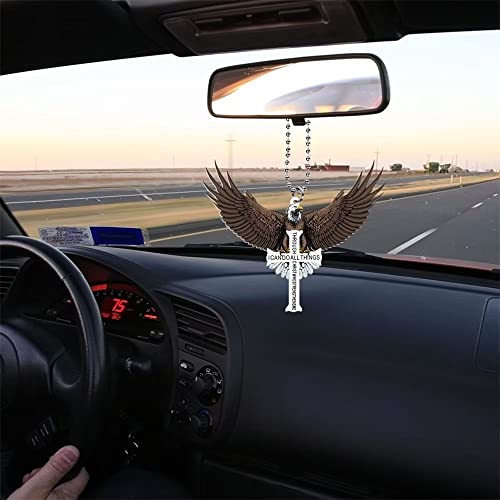 Eagle Cross Hanging Ornament - Rear View Mirror Pendant, Religious Christian Automotive Interior Mirrors Charm, Car Mirror Hanging Accessories Decor