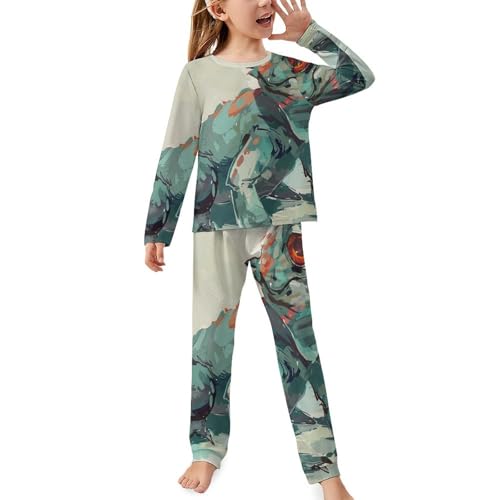Cartoon Monitor LizardChildren's Pajama Set Round Neck Long Sleeve Top + Pants Two-piece Set130CM