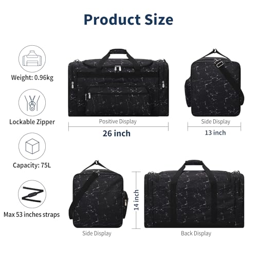 Image of 26 inch Duffle Bag for Men, Marble Black