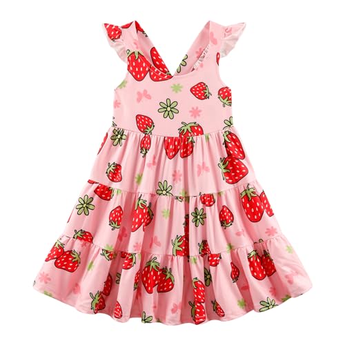 Baby Girls Tiered Dress Flutter Sleeve Twirly Unicorn Sundress Kids Cute Outfits Toddler Summer Dresses 2-8 Years Old