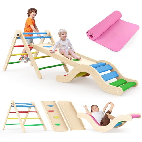 Montessori Indoor Spielset: 7-in-1 Klettergerüst mit Rutsche, Bogen & Matte für Kleinkinder und Kinder (1-3 Jahre) (Colorful)