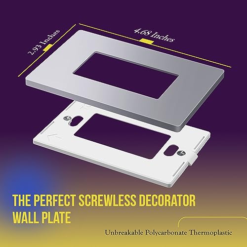 Image of ENERLITES Elite Series Screwless Decorator Wall Plate Child Safe Outlet Cover, Size 1-Gang 4.68 inch H x 2.93 inch L, Unbreakable Polycarbonate Thermoplastic, SI8831-SV, Glossy, Silver
